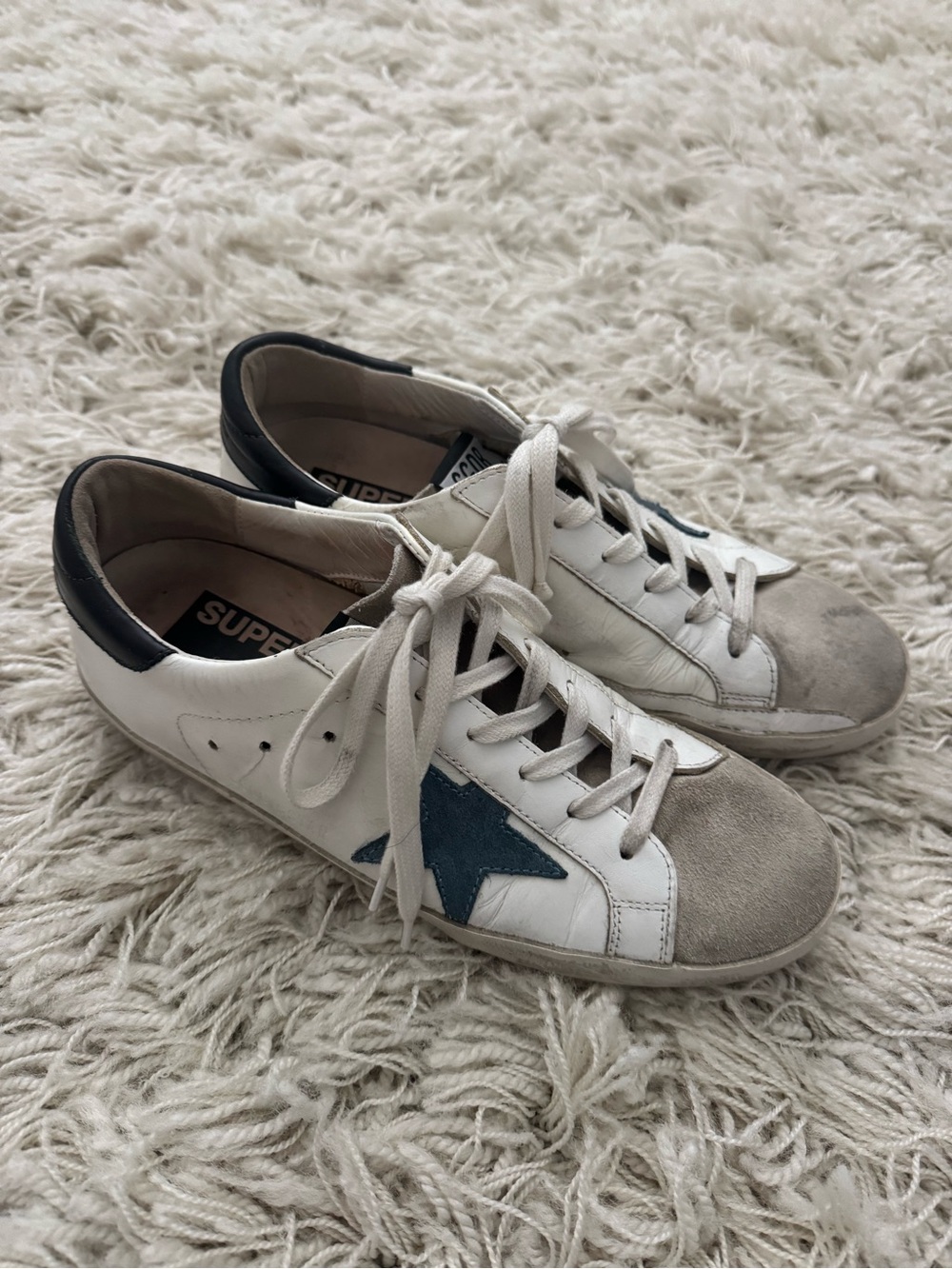 Golden Goose Super-Star Sneakers White with Blue Star